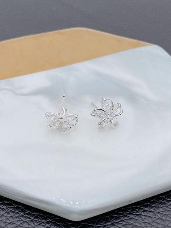 Flower Design Rhinestone Stud Earrings, Elegant Trendy Matching Earrings Jewelry for Women, Classic Fashion Accessories for Daily Used