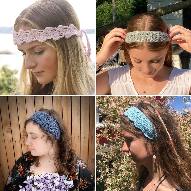 3Pcs Set Crochet Hippie Hair Bandanas Headbands for Women Boho Floral Headband Knit Hair Bands Floral Head Wrap for Girls