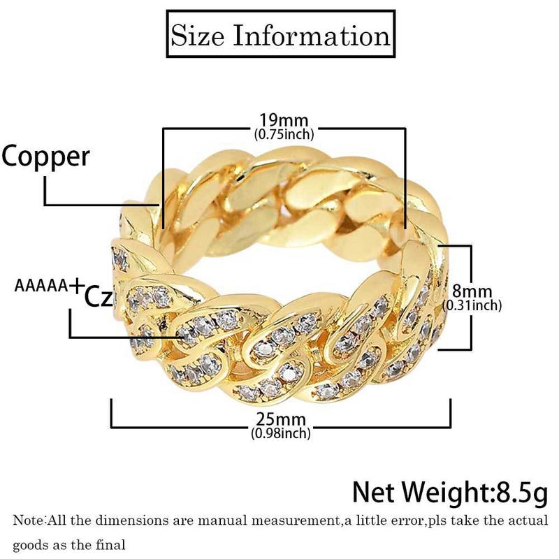 Hip hop Cuban chain ring Gold plated women men's fashion Ring Everyday jewelry