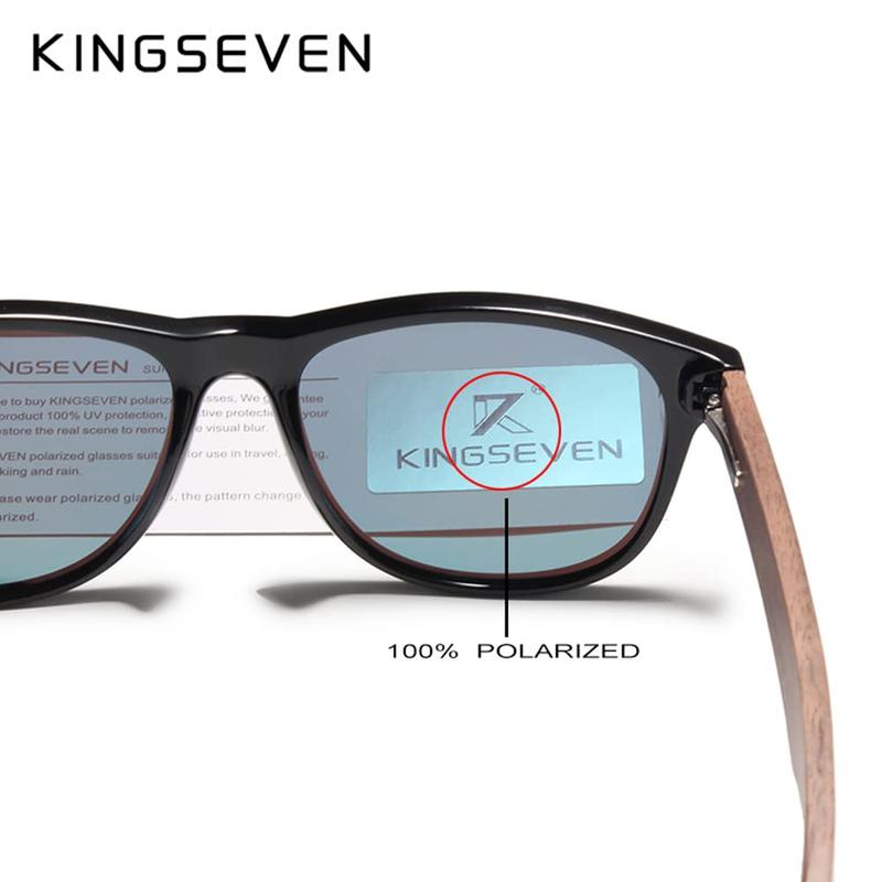 KINGSEVEN Wooden Sunglasses Polarized for Men Women Retro Vintage Mirrored Lenses Walnut Wood Frame W5777 red square