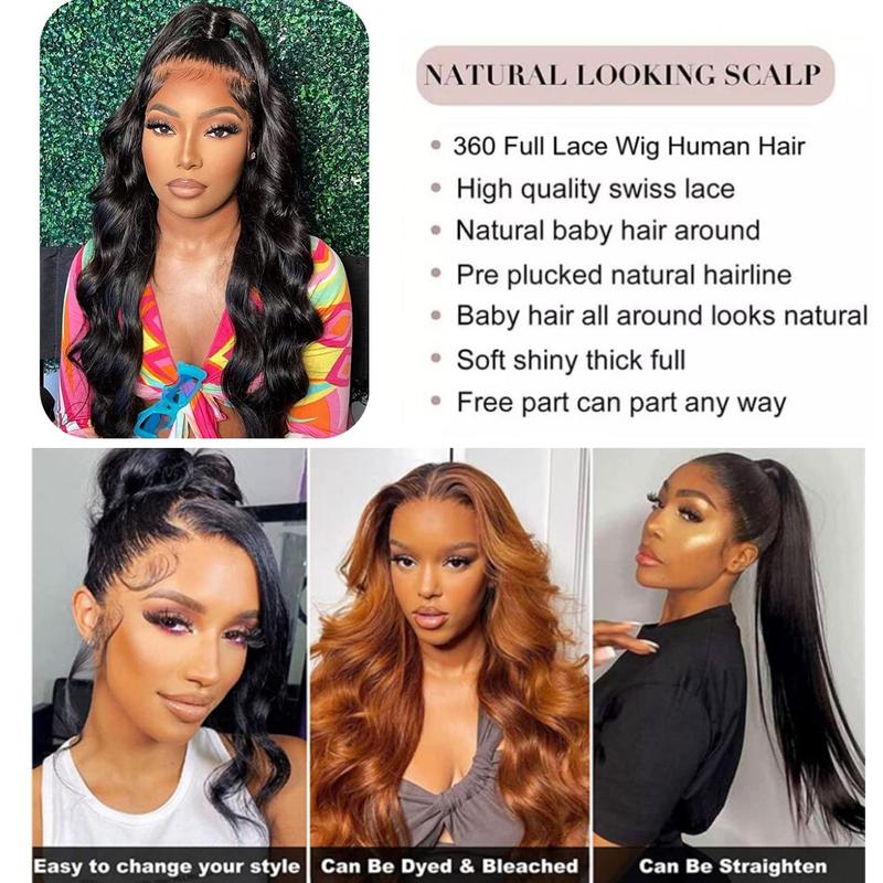 Bling Hair Fashion Body Wave 360 Lace Front Wigs Human Hair 360 Full Lace Frontal Wigs Human Hair Pre Plucked with Baby Hair Brazilian Virgin Hair Body Wave 360 HD Lace Front Wigs Human Hair Wigs