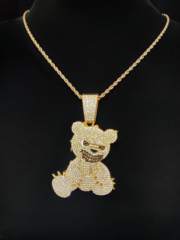 Rhinestone Decor Cute Bear Pendant Necklace, Street Style Chain Necklace for Men & Women, Hip Hop Jewelry for Party, Daily Decor, Trendy All-match & Exquisite Jewelry for Birthday Gift