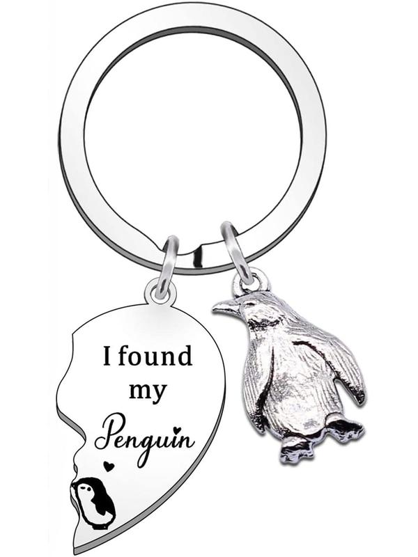 Cute Penguin Charm Decor Keychains, Stylish Heart Shaped Fashionable Stainless Steel Keychains for Women & Men, Trendy All-match Keychain As Gift