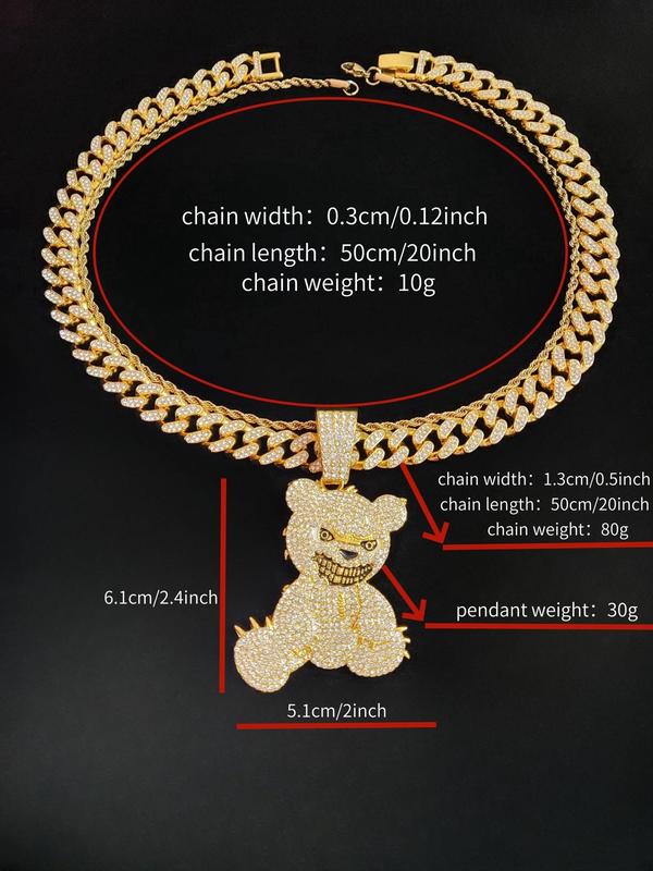 Rhinestone Decor Cute Bear Pendant Necklace, Street Style Chain Necklace for Men & Women, Hip Hop Jewelry for Party, Daily Decor, Trendy All-match & Exquisite Jewelry for Birthday Gift