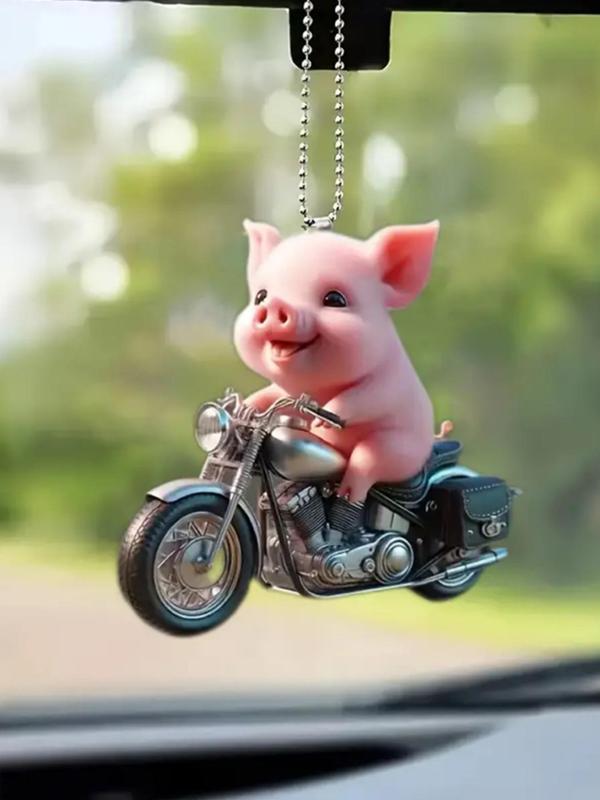 Cute Piggy & Motorcycle Design Hanging Ornament, Cute Keychain for Car Keys & Bag & Car Decor, Versatile Novelty Hanging Pendant for Daily Decor