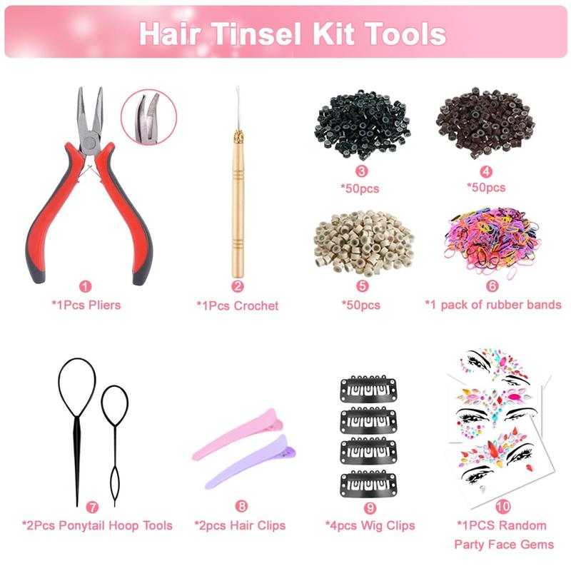 20 Colors Hair Tinsel Kit with Tools 48 Inch 4600 Strands Fairy Hair Tinsel Heat Resistant Glitter Tinsel Hair Extensions Hair Accessories Hair Tinsel Kit for Girls Women (20 Colors)