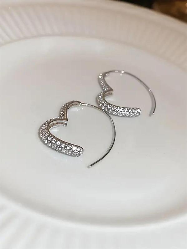 Rhinestone Decorated Hoop Earrings, Elegant Heart Design Earrings for Women, Fashion Jewelry for Party, Daily Clothing Decor, Trendy All-match & Exquisite Jewelry for Gift