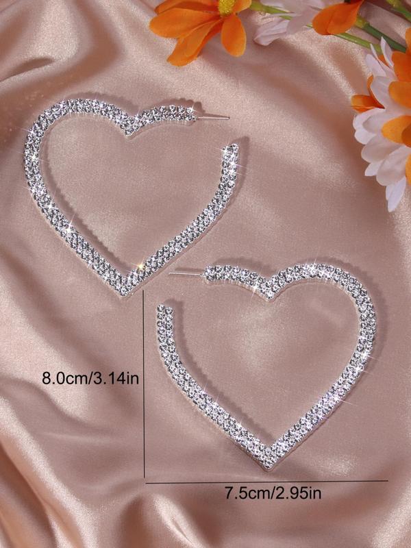 1 Pair Heart Shaped Rhinestone Hoop Earrings, Fashionable Earrings for Women, Trendy Jewelry Gift for Party and Daily Life