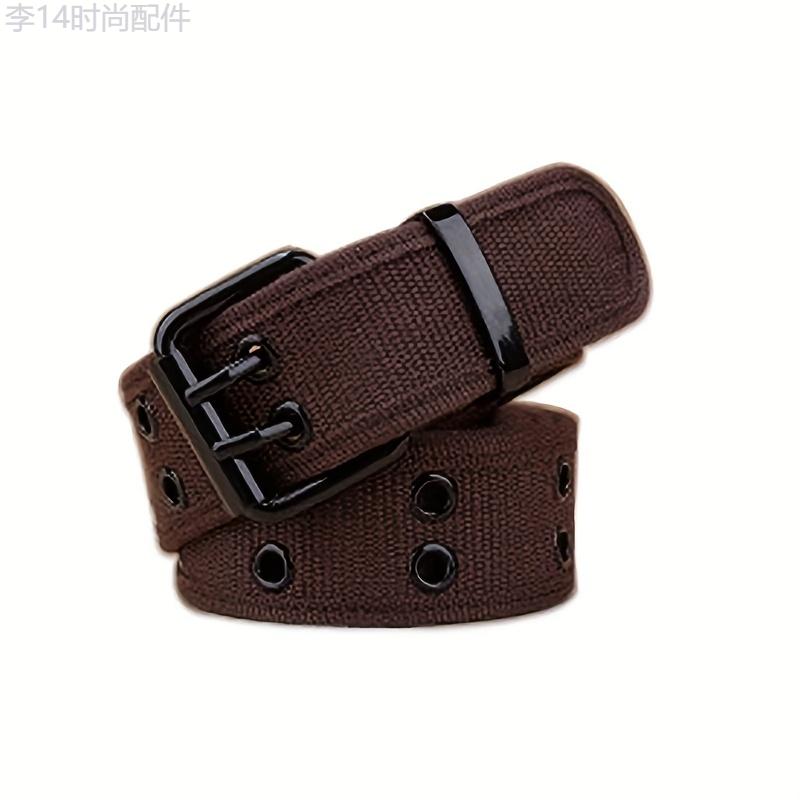 1pc Premium Double Prong Buckle Tactical Canvas Belt for Men - Rugged Outdoor Accessories - Adjustable, Durable, and Stylish Waist Belt for Hiking, Camping, and Daily Wear