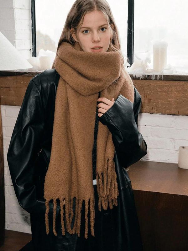 Solid Color Tassel Decor Scarf, Women's Elegant Soft Warm Shawl for Fall & Winter, Fashion Accessories for Daily Wear