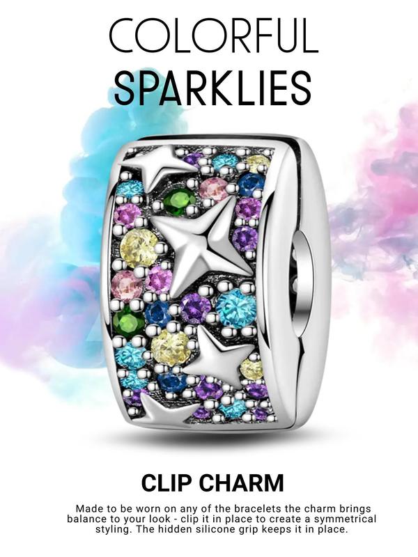 Colorful Sparkle Rhinestone Decorated Clip Charm,  Fit Pandora Bracelet Necklace Bracelets Diy Beads, Fashion Accessories for Women & Girls