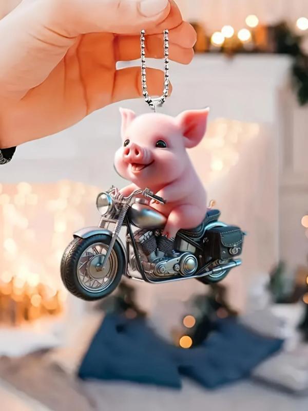 Cute Piggy & Motorcycle Design Hanging Ornament, Cute Keychain for Car Keys & Bag & Car Decor, Versatile Novelty Hanging Pendant for Daily Decor