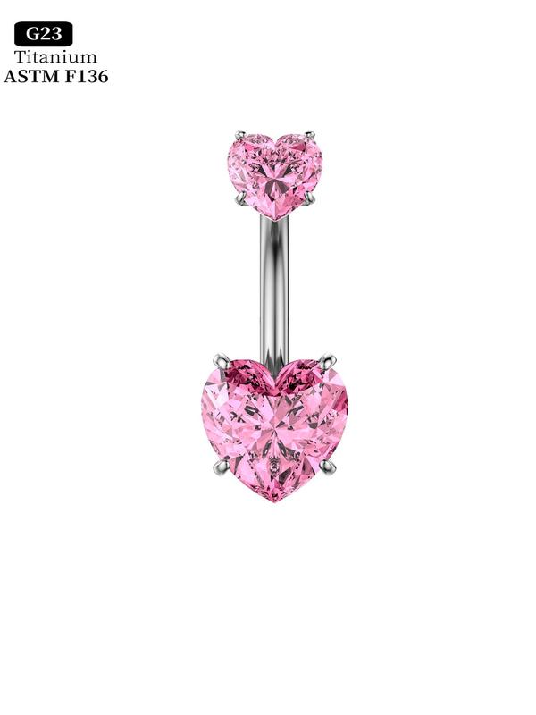 Women's Rhinestone Decorated Heart Shaped Navel Ring, Stainless Steel Navel Piercing Ring, Fashion Body Jewelry for Women & Girls