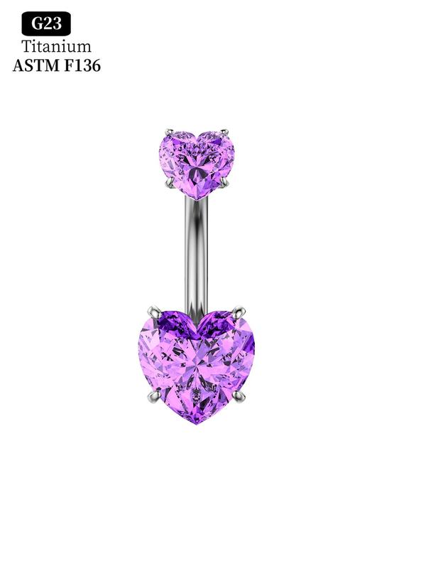 Women's Rhinestone Decorated Heart Shaped Navel Ring, Stainless Steel Navel Piercing Ring, Fashion Body Jewelry for Women & Girls