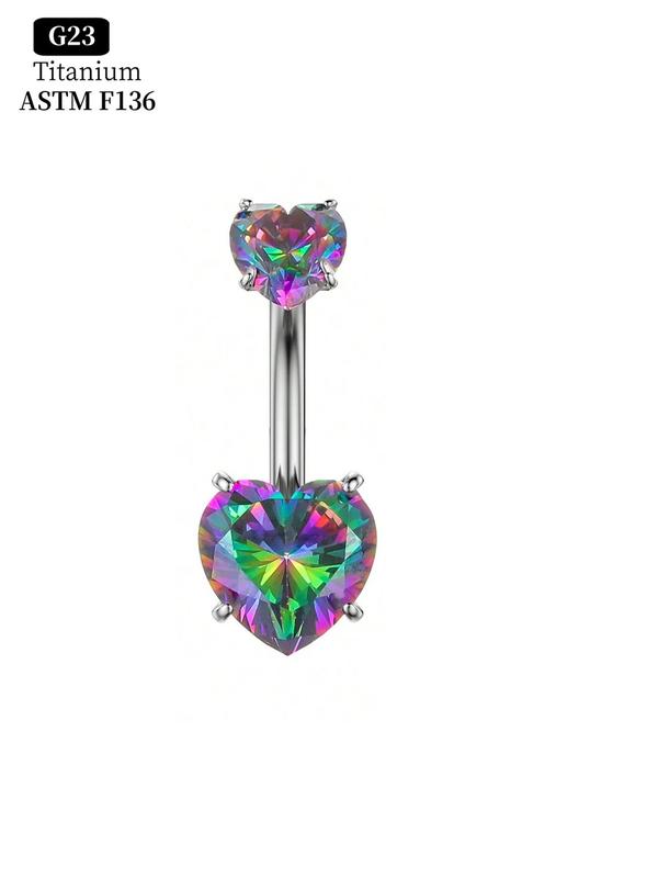 Women's Rhinestone Decorated Heart Shaped Navel Ring, Stainless Steel Navel Piercing Ring, Fashion Body Jewelry for Women & Girls