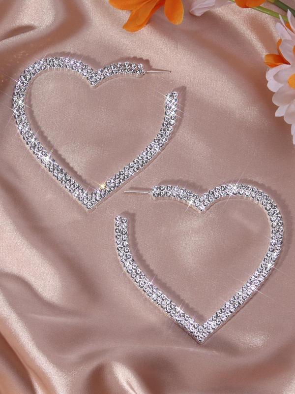 1 Pair Heart Shaped Rhinestone Hoop Earrings, Fashionable Earrings for Women, Trendy Jewelry Gift for Party and Daily Life