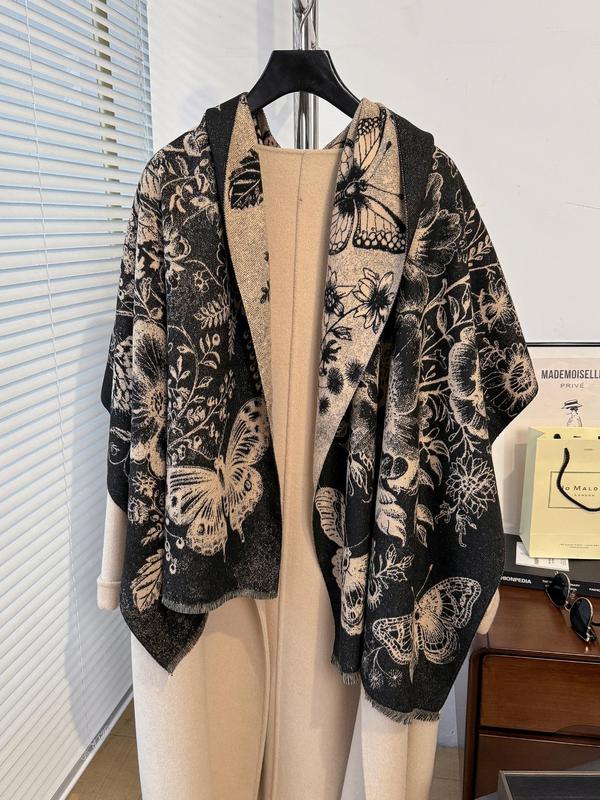 Women's Butterfly Print Long Scarf, Casual Soft Warm Shawl for Fall & Winter, Fashion Accessories for Daily Wear