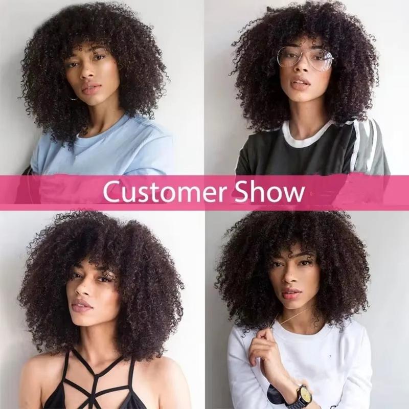 200 Density Afro Kinky Curly Human Hair Wig With Bang Glueless Brazilian Virgin Curly Wigs Human Hair For Black Women Machine Wig