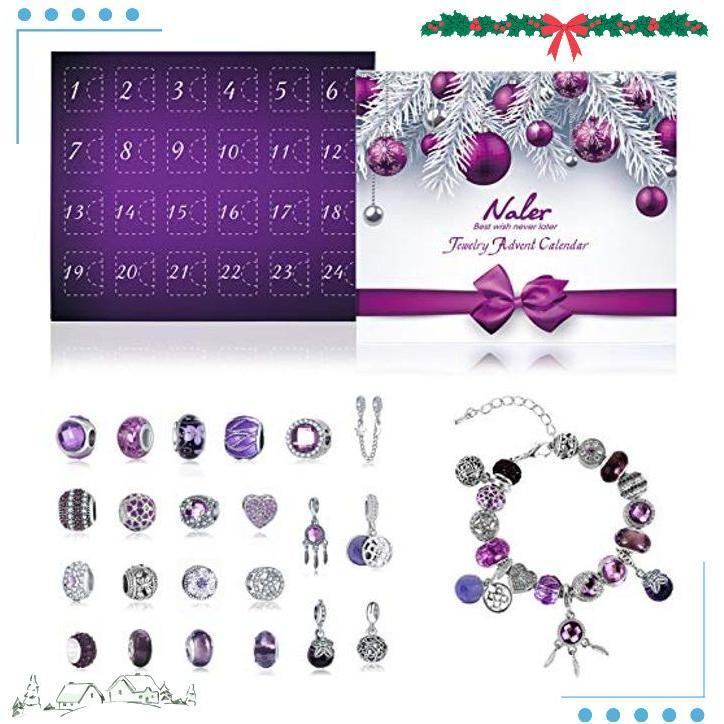 Naler Jewelry Advent Calendar 2024, Christmas DIY Bracelet Necklace Jewelry Making Kit for Christams Advent Calendar Gifts for Women, 22 Charms with 1 Bracelet and 1 Necklace