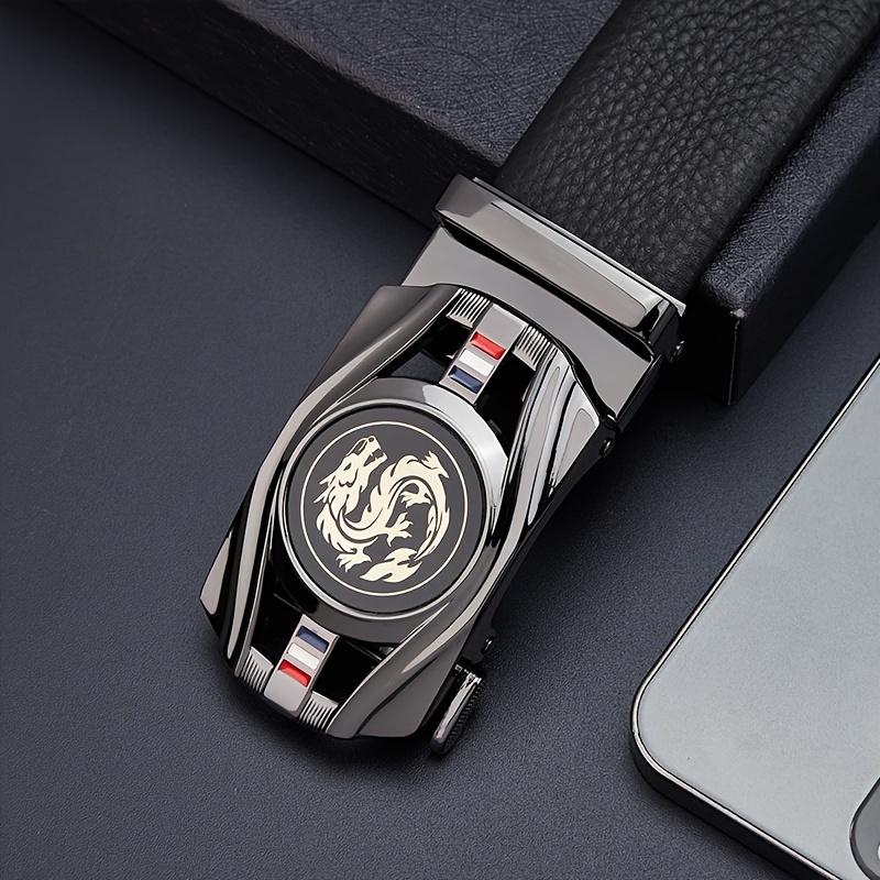 Automatic Business Buckle Mens Belt - Alloy Dragon Pattern Buckle, Top Layer Cowhide, Average Size, Stylish and Durable Accessory for Work and Daily Life