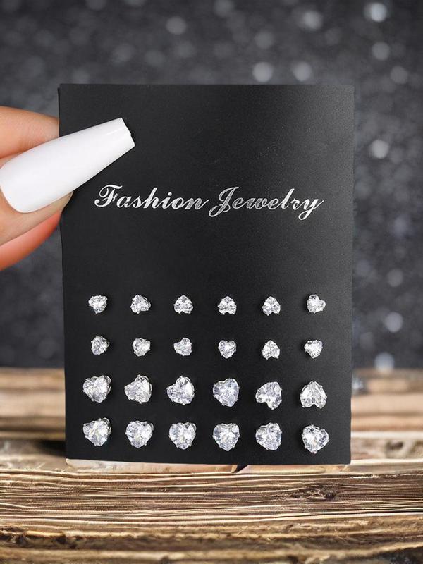 Summer Women's Elegant Heart Design Stud Earrings, Rhinestone Decor Stud Earrings, Fashion Accessories for Women & Girls