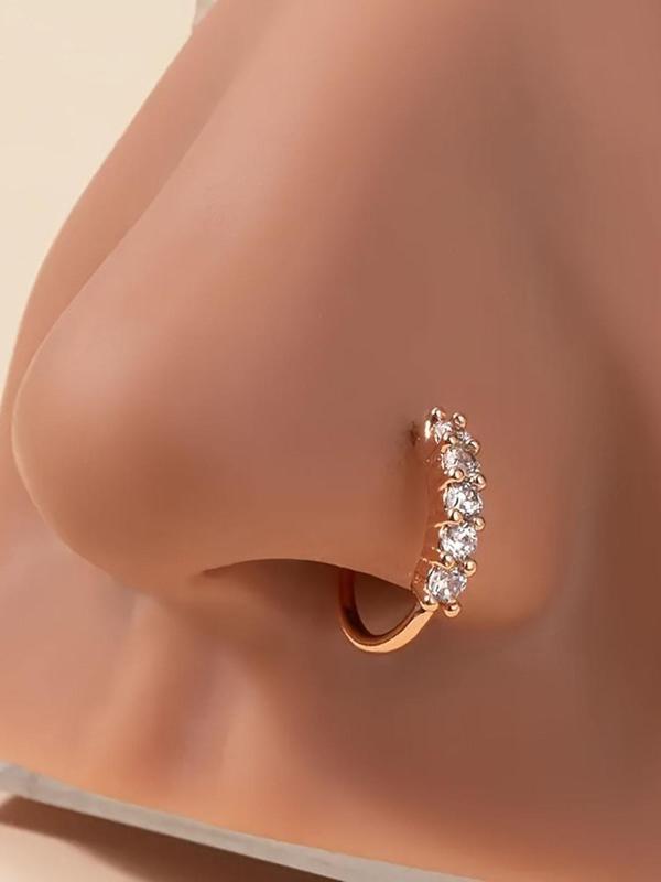 Unisex Rhinestone Decorated Nose Ring, Elegant Round Nose Rings For Men And Women, Body Jewelry For Party