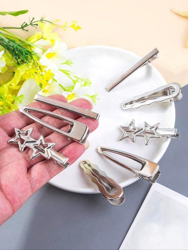 Star Design Hair Clips (8pcs), Stainless Steel Hair Clips, Fashion Hair Accessories for Women & Girls, Minimalist Headwear Suitable for Thick Hair