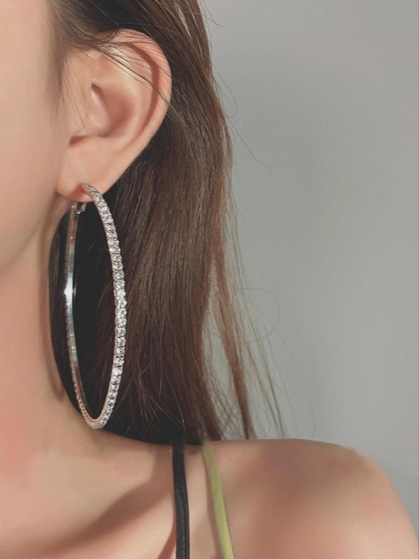 Summer Elegant Rhinestone Decorated Hoop Earrings, 2024 Trendy Exquisite Sparkling Shiny Hoop Earrings for Women As Gift, Fashion Matching Jewelry for Party & Daily Decoration Fall