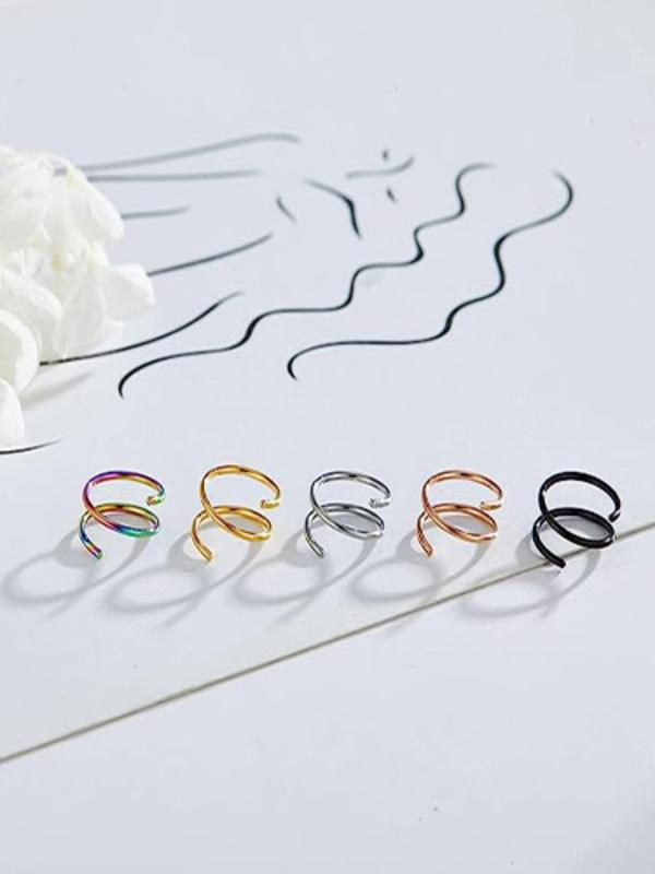 Casual 5pcs Colorful Stainless Steel Double Hoop Nose Rings, Nose Cuff For Women And Men, Fashionable Body Jewelry Gift For Any Occasion