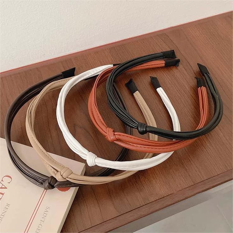 5 Count Thin Leather Headbands for Women, Cute Knotted Head Bands for Women’s Hair Fashion Headband Black Brown White Headbands for Girls Womens Hair Accessories