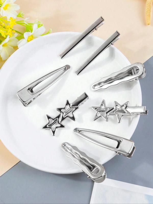 Star Design Hair Clips (8pcs), Stainless Steel Hair Clips, Fashion Hair Accessories for Women & Girls, Minimalist Headwear Suitable for Thick Hair