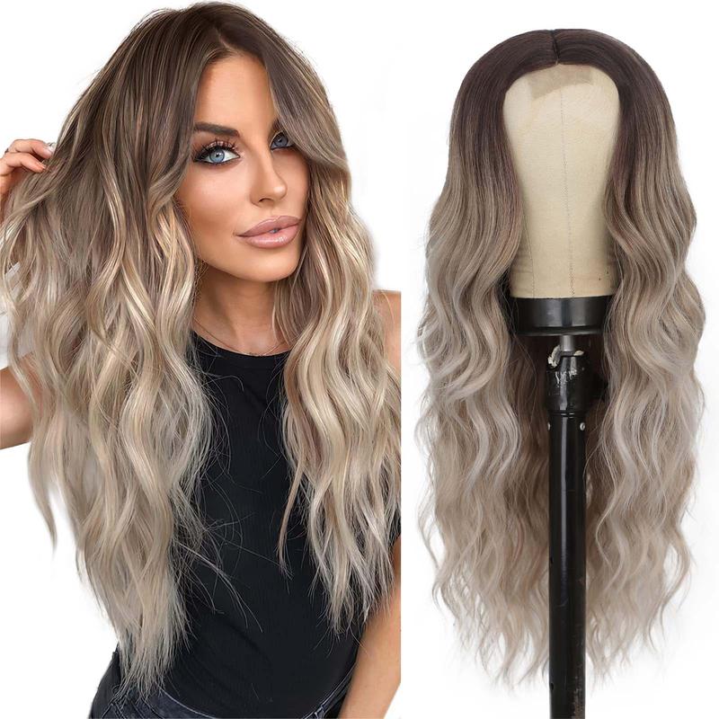 AISI HAIR Long Wavy Middle Part Wig for Women Synthetic Curly Wigs Natural Wavy Heat Resistant Wig for Daily Party Use 24inch