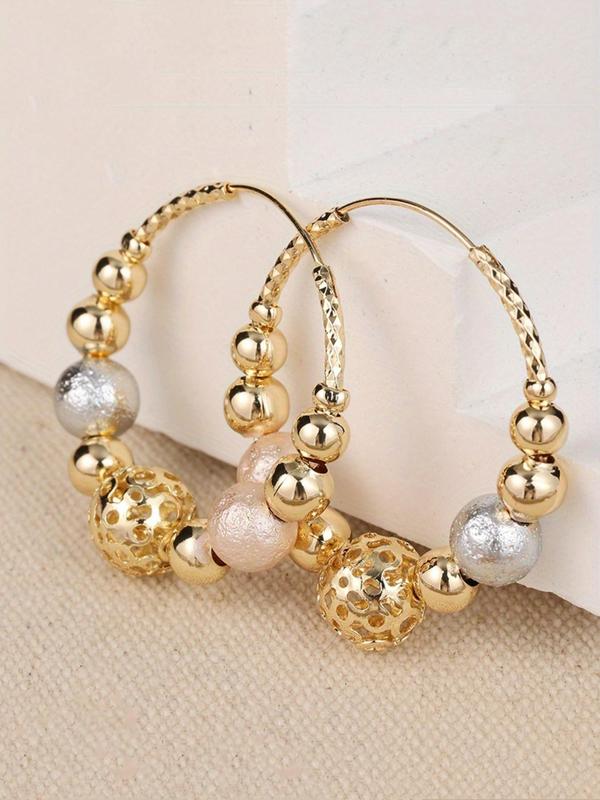 Fashion Beaded Design Hoop Earrings, Elegant Jewelry for Women & Girls, Trendy All-match & Exquisite Jewelry for Birthday Gift