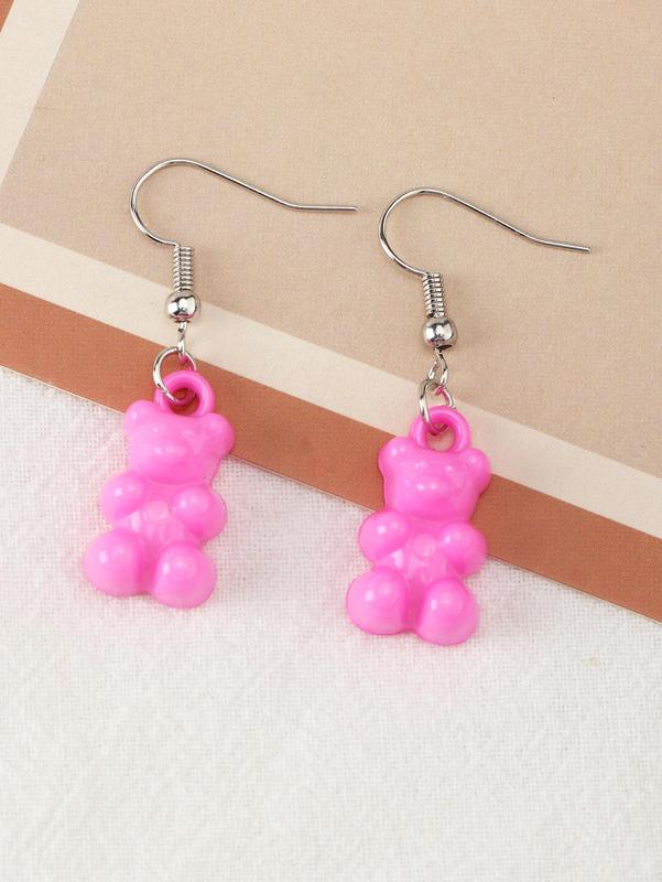 1 Pair Plain Plastic Bear Decor Dangle Earrings, Cute Lovely Jewelry for Girls Gift, Female Classic Fashion Accessories for Daily Wear