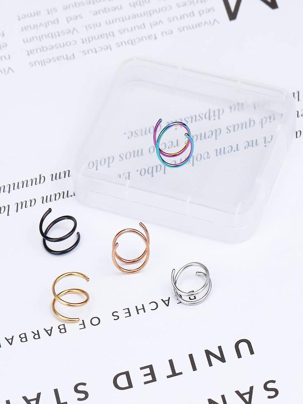 Casual 5pcs Colorful Stainless Steel Double Hoop Nose Rings, Nose Cuff For Women And Men, Fashionable Body Jewelry Gift For Any Occasion