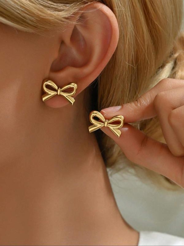 Cute Bow Design Stud Earrings, Fashionable Jewelry for Women & Girls, Trendy All-match & Exquisite Jewelry for Birthday Gift