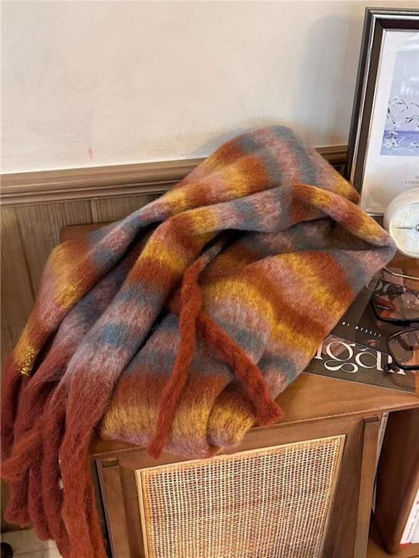 Christmas gift Women's Colorblock Striped Print Tassel Decor Scarf,Fashionable Soft Warm Shawl for Fall & Winter,Casual Versatile Scarf for Women&Men