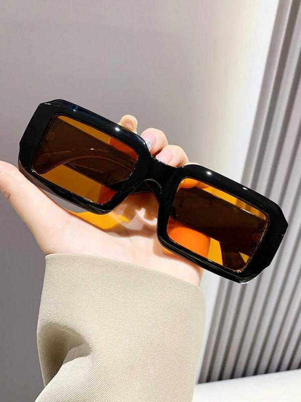 Unisex Vintage Rectangle Frame Sunglasses, Trendy Casual Sunglasses for Everyday Use, Fashion Accessories for Outdoor Activities