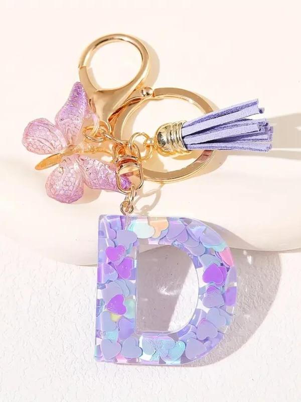 Initials Letter Design Keychain, Cute Butterfly & Tassel Decor Keychain for Car Key, Fashion Accessories for Women & Girls, Trendy All-match & Exquisite Keychain for Birthday Gift