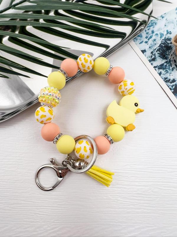 Cute Duck Decor Beaded Keychain, Tassel Decor Duck Pattern Wristlet Keychain, Fashion Accessories for Women & Men, Trendy All-match & Exquisite Keychain for Gift