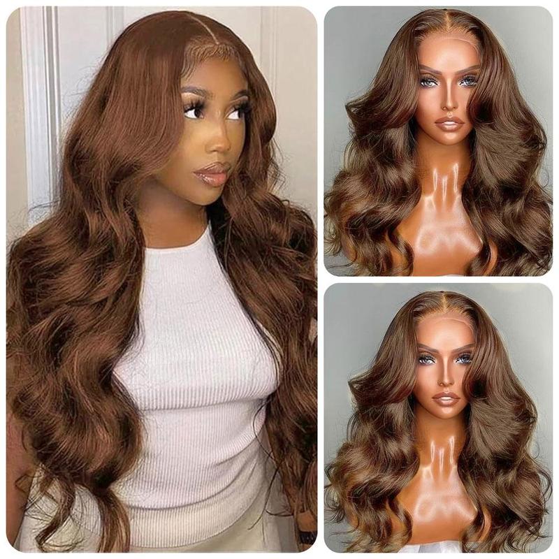 [TOP SELLING] ALIGLOSSY 13×4 Chocolate Brown Body Wave Lace Front Wig Transparent Pre Colored Wavy Lace Frontal Human Hair Wigs Pre Plucked With Baby Hair For Women