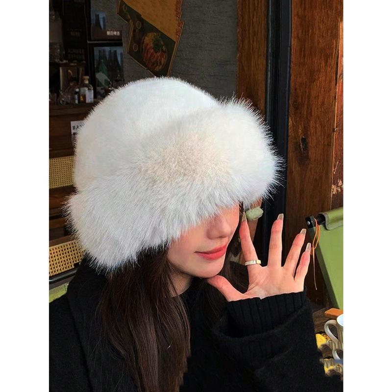 1pc Women Winter Furry Hat, European & Korean Style Warm Headwear, Solid Color Cute & Versatile, Thicker Design