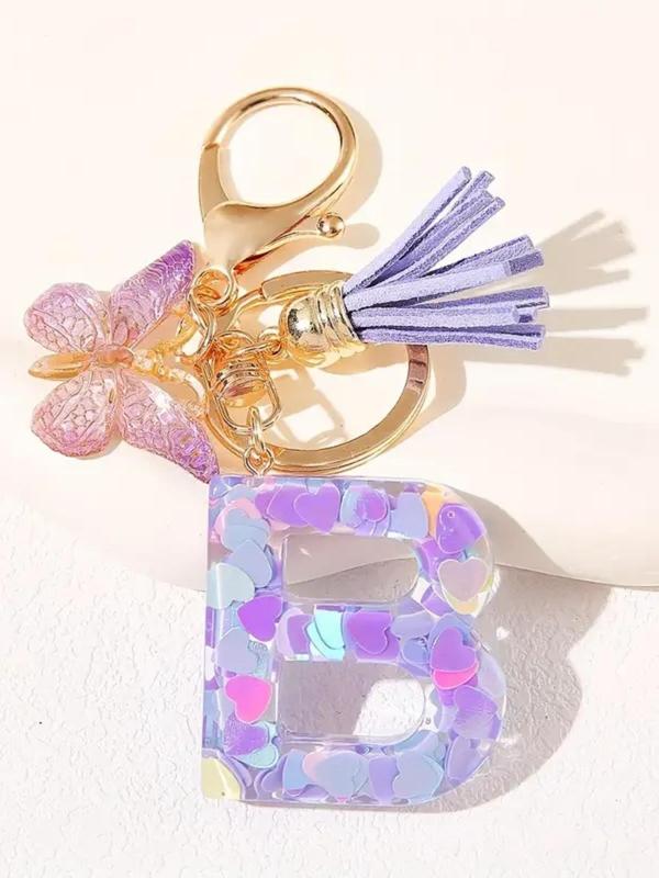 Initials Letter Design Keychain, Cute Butterfly & Tassel Decor Keychain for Car Key, Fashion Accessories for Women & Girls, Trendy All-match & Exquisite Keychain for Birthday Gift