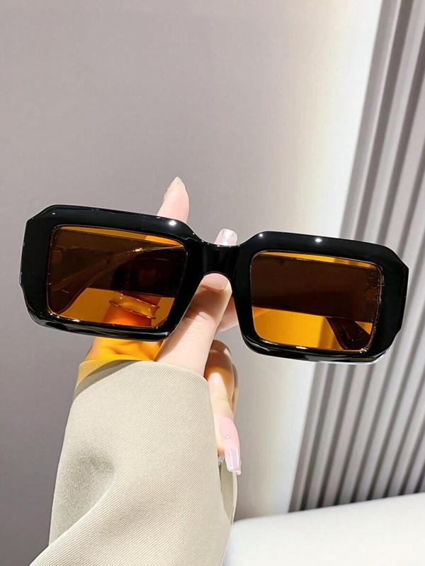 Unisex Vintage Rectangle Frame Sunglasses, Trendy Casual Sunglasses for Everyday Use, Fashion Accessories for Outdoor Activities