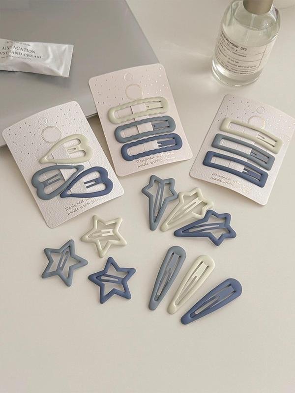 Cute Star & Heart & Geometric Design Hair Clips, Casual Simple Plain Color Hair Accessories for Women & Girls, Minimalist Headwear Suitable for Side Bangs