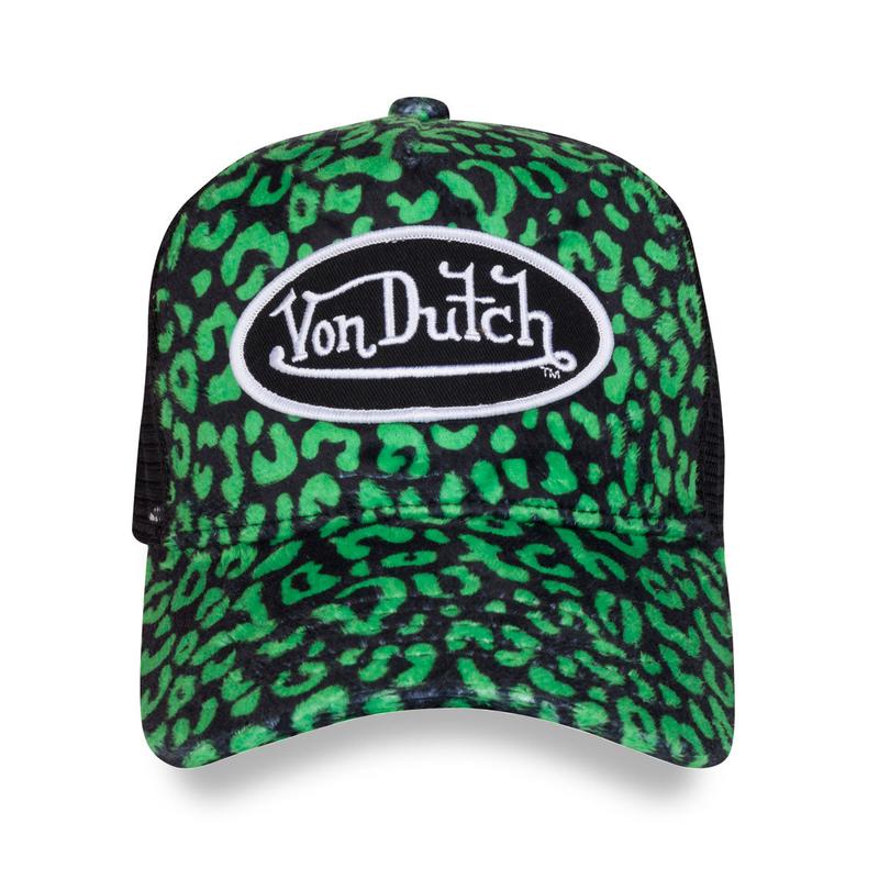 Von Dutch Lime Cheetah Velvet Vintage Unisex Trucker Hat