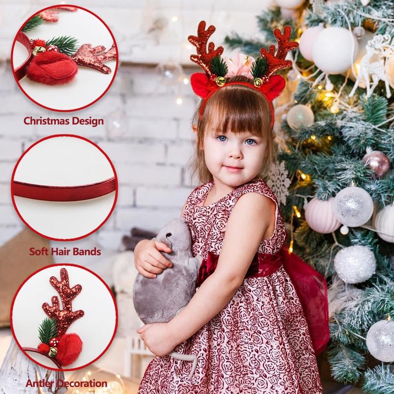 Christmas Headbands,Reindeer Antlers Headband,Red Glitter Elk Antlers Hair Bands,Christmas Hair Accessories for women Girls, Party and Cosplay Head Bands