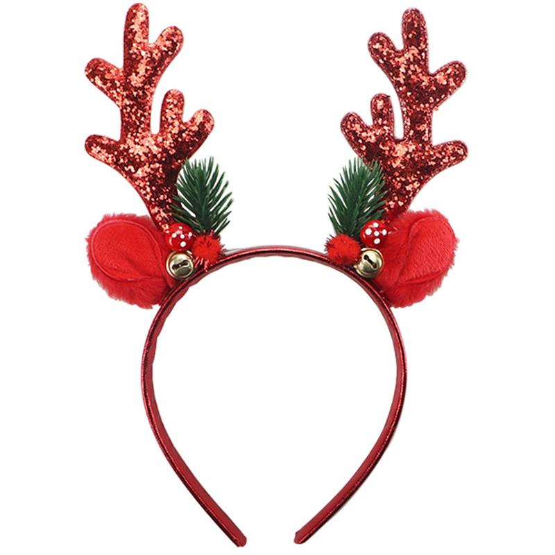 Christmas Headbands,Reindeer Antlers Headband,Red Glitter Elk Antlers Hair Bands,Christmas Hair Accessories for women Girls, Party and Cosplay Head Bands