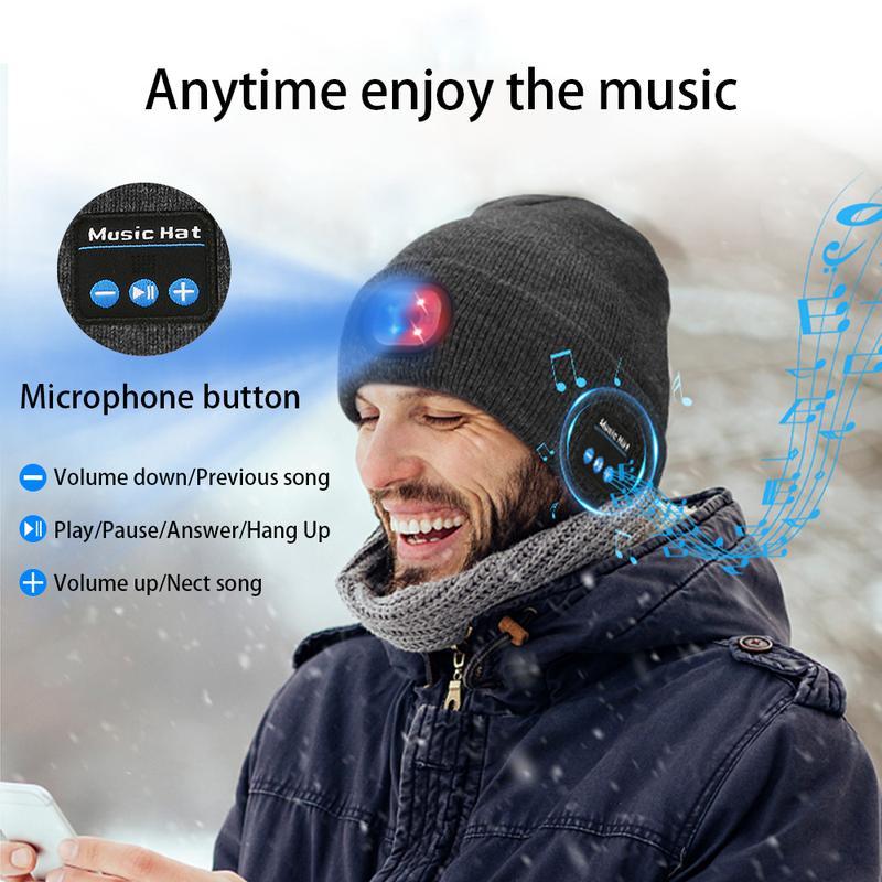 Creative Design BT Music Hat, 6 LED Beanie MusicHat, LED Headlight Headphones, Bluetooth-compatible Hats with Wireless & LightweightHeadphones & Light, Portable MultifunctionalHats as Gift ldeas for Men, Women