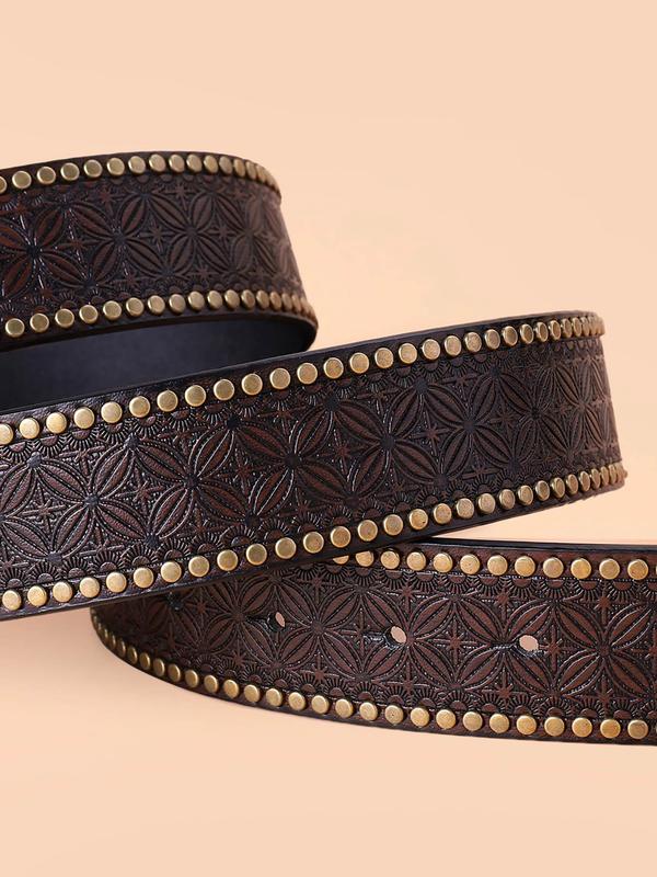 Vintage Bull Head Decor PU Buckle Belt, Fashionable Studded Decor Belt for Men & Women, Casual Waistband for Jeans Trousers